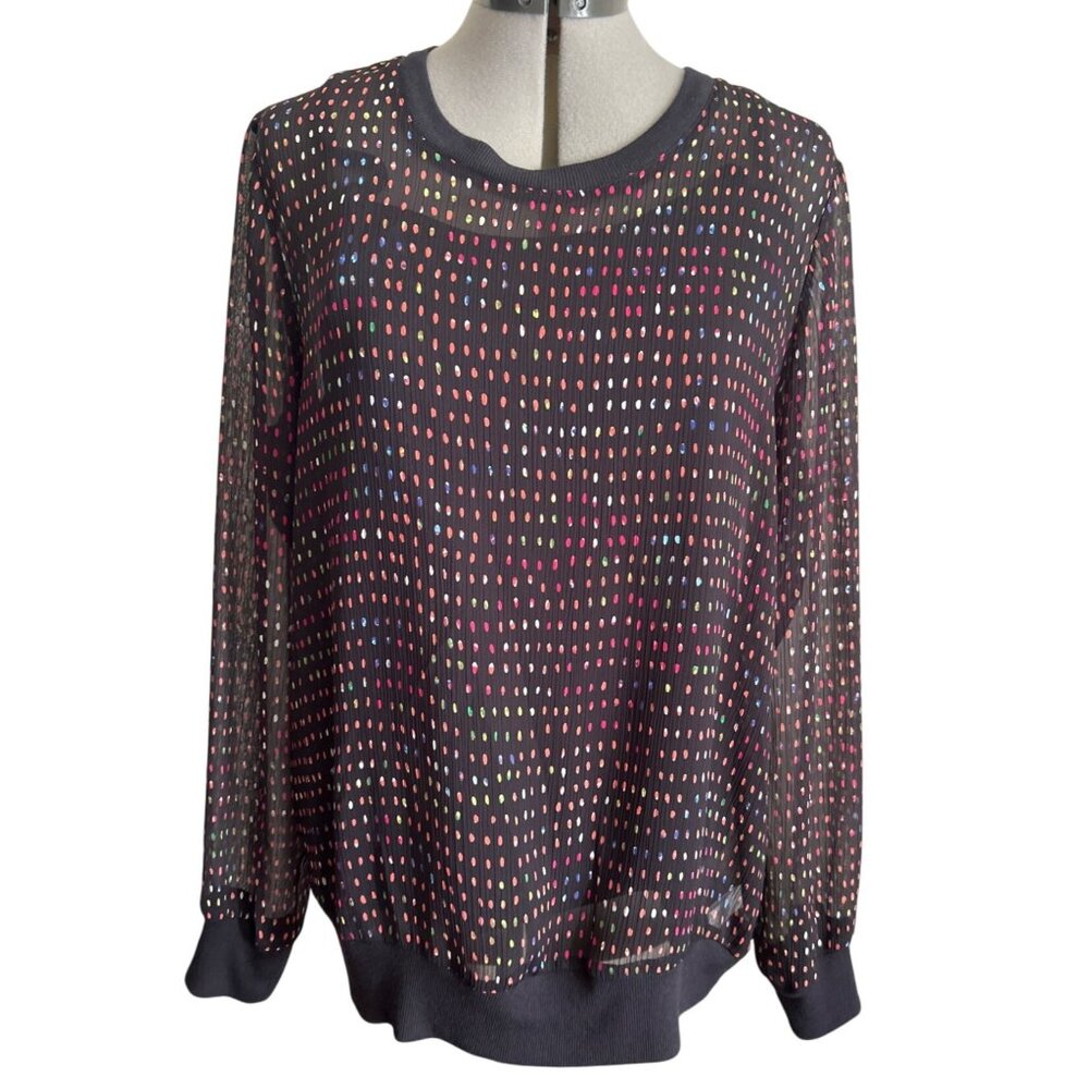 Liz Claiborne Multicolor Polka Dot Sheer Blouse With Attached Cami Size Large